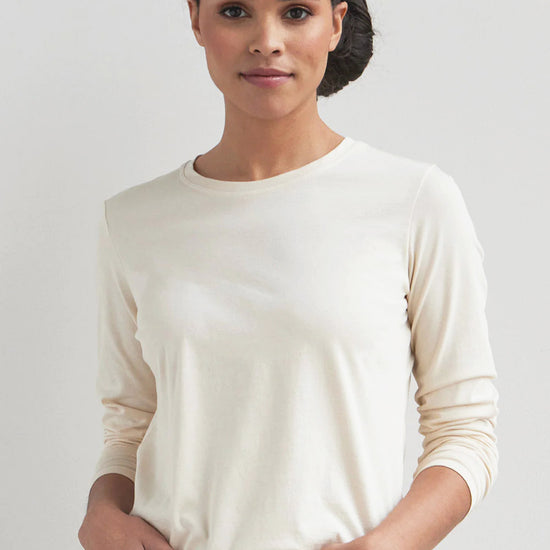 Women's 100% Organic Cotton Relaxed Long Sleeve Crew Neck T-Shirt | Undyed Dye Free No Dye | Fair Indigo | Ethically Made Clothing | Fair Trade Clothes