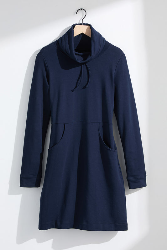 Women's Organic Cotton French Terry Weekend Dress | Dark Navy Blue | Fair Indigo | Ethically Made Clothing | Fair Trade Clothes