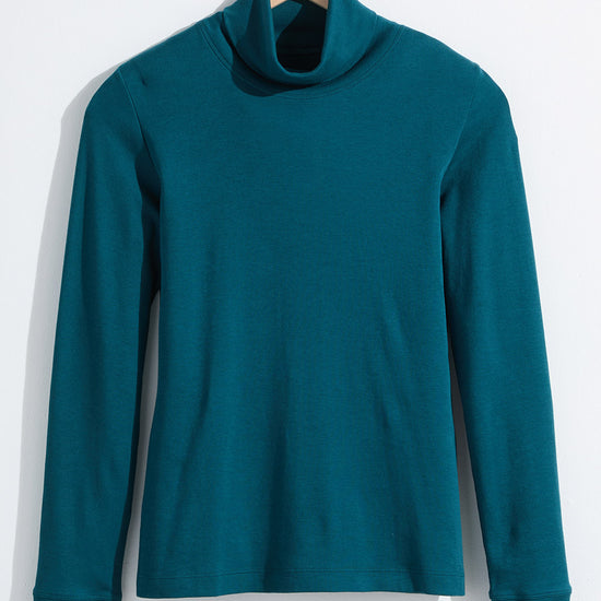 Women's Luxe 100% Organic Cotton Turtleneck | Deep Teal Green | Fair Indigo | Ethically Made Clothing | Fair Trade Clothes