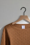 Women's Organic Cotton ¾ Sleeve Cable Boat Neck Sweater | Camel | Fair Indigo | Ethically Made Clothing | Fair Trade Clothes
