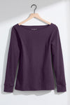 Women's Organic Cotton Luxe 100% Cotton Long Sleeve Boat Neck Tee | Eggplant Purple | Fair Indigo | Ethically Made Clothing | Fair Trade Clothes