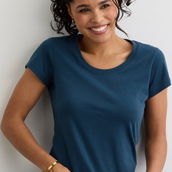 Women's Organic Cotton Scoop Neck Tee | Dark Ocean Blue | Fair Indigo | Ethically Made Clothing | Fair Trade Clothes