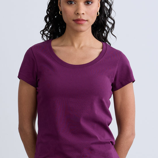 Women's Organic Cotton Scoop Neck Tee | Plum Purple | Fair Indigo | Ethically Made Clothing | Fair Trade Clothes