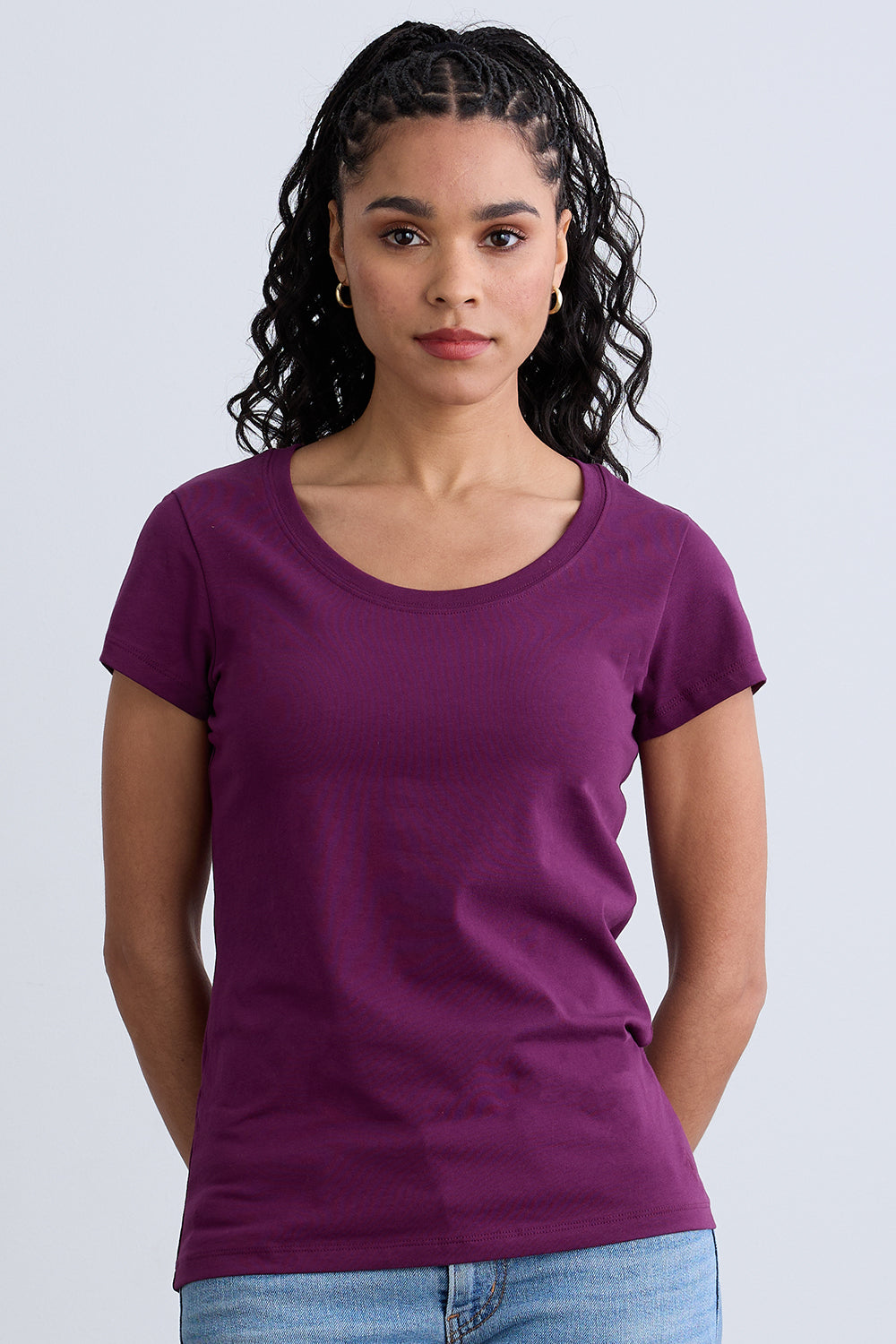 Women's Organic Cotton Scoop Neck Tee | Plum Purple | Fair Indigo | Ethically Made Clothing | Fair Trade Clothes