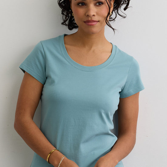 Women's Organic Cotton Scoop Neck Tee | Soft Turquoise Blue | Fair Indigo | Ethically Made Clothing | Fair Trade Clothes