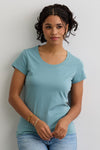 Women's Organic Cotton Scoop Neck Tee | Soft Turquoise Blue | Fair Indigo | Ethically Made Clothing | Fair Trade Clothes