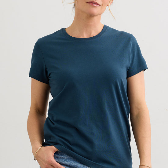 Women's Organic Cotton Relaxed Crew Neck T-shirt | Dark Ocean Blue | Fair Indigo | Ethically Made Clothing | Fair Trade Clothes