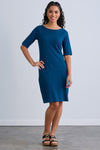 Women's 100% Organic Cotton Boat Neck Dress | Peacock Blue | Fair Indigo | Ethically Made Clothing | Fair Trade Clothes
