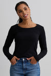Women's Organic Cotton Long Sleeve Scoop Neck Tee | Black | Fair Indigo | Ethically Made Clothing | Fair Trade Clothes