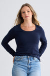 Women's Organic Cotton Long Sleeve Scoop Neck Tee | Dark Navy Blue | Fair Indigo | Ethically Made Clothing | Fair Trade Clothes