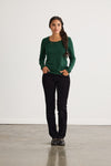 Women's Organic Cotton Long Sleeve Scoop Neck Tee | Dark Pine Green | Fair Indigo | Ethically Made Clothing | Fair Trade Clothes