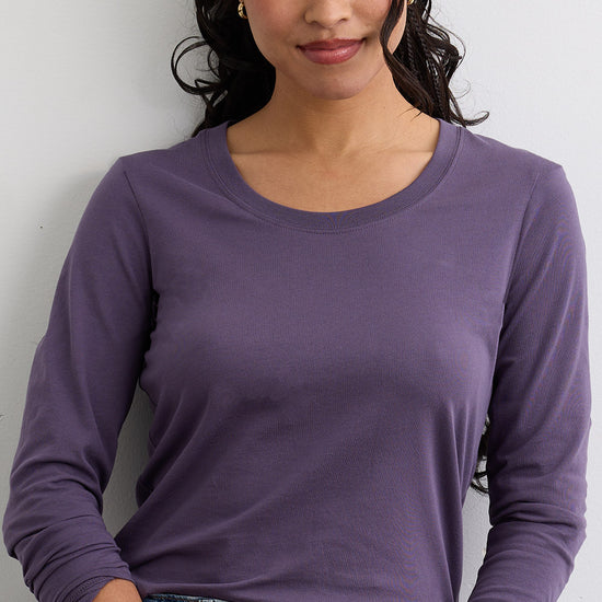 Women's Organic Cotton Long Sleeve Scoop Neck Tee | Purple | Fair Indigo | Ethically Made Clothing | Fair Trade Clothes