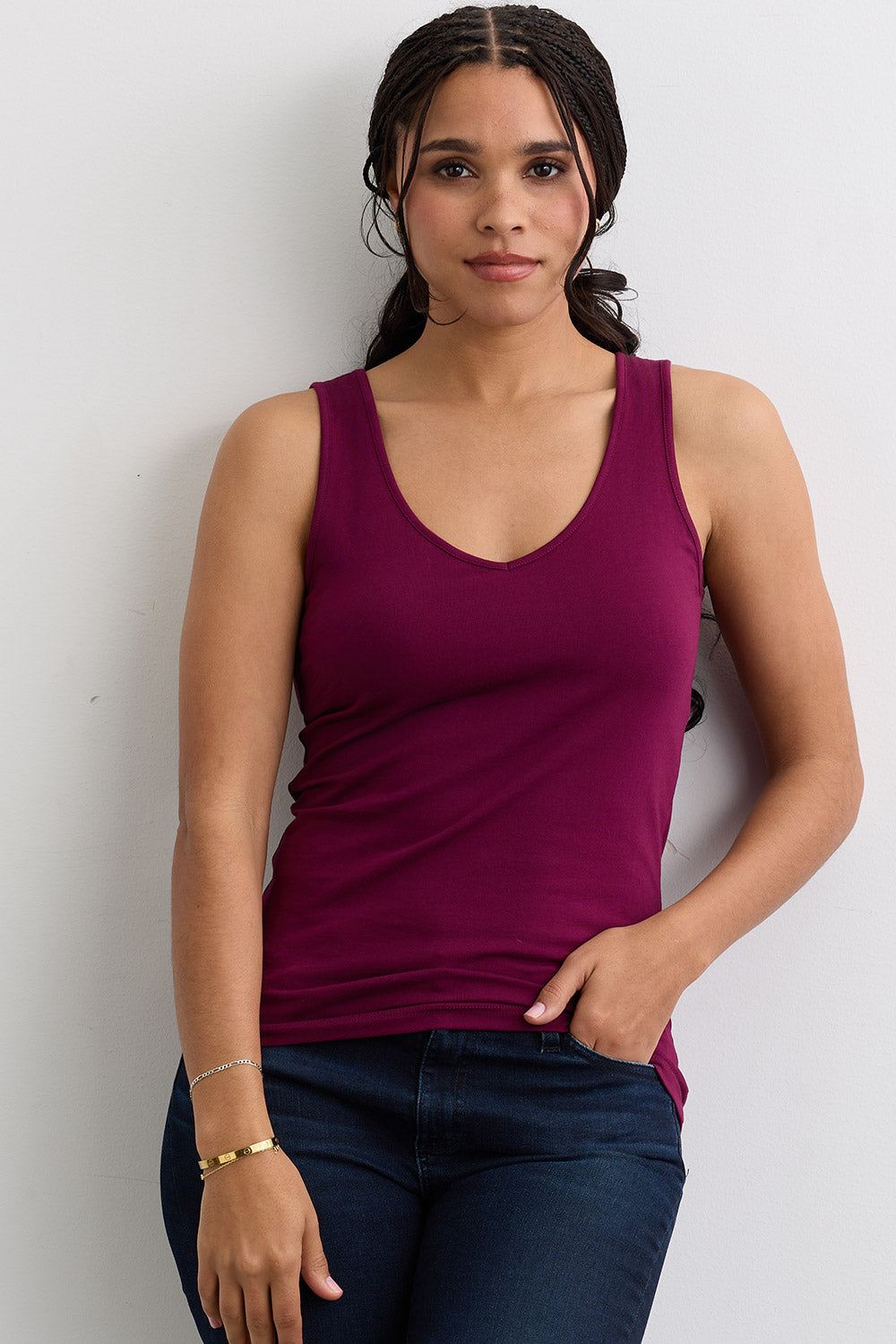 Women's Organic Cotton Reversible 2 in 1 Tank Top | Boysenberry Purple | Fair Indigo | Ethically Made Clothing | Fair Trade Clothes