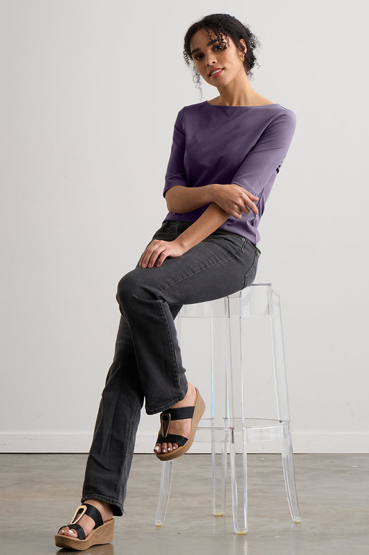 Women's Organic Cotton Boat Neck Tee | Purple | Fair Indigo | Ethically Made Clothing | Fair Trade Clothes