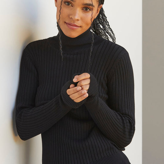 Women's Organic Cotton Ribbed Turtleneck Sweater | Black | Fair Indigo | Ethically Made Clothing | Fair Trade Clothes