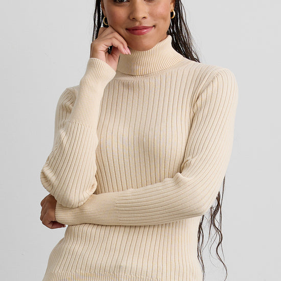 Women's Organic Cotton Ribbed Turtleneck Sweater | Undyed Dye Free No Dye | Fair Indigo | Ethically Made Clothing | Fair Trade Clothes