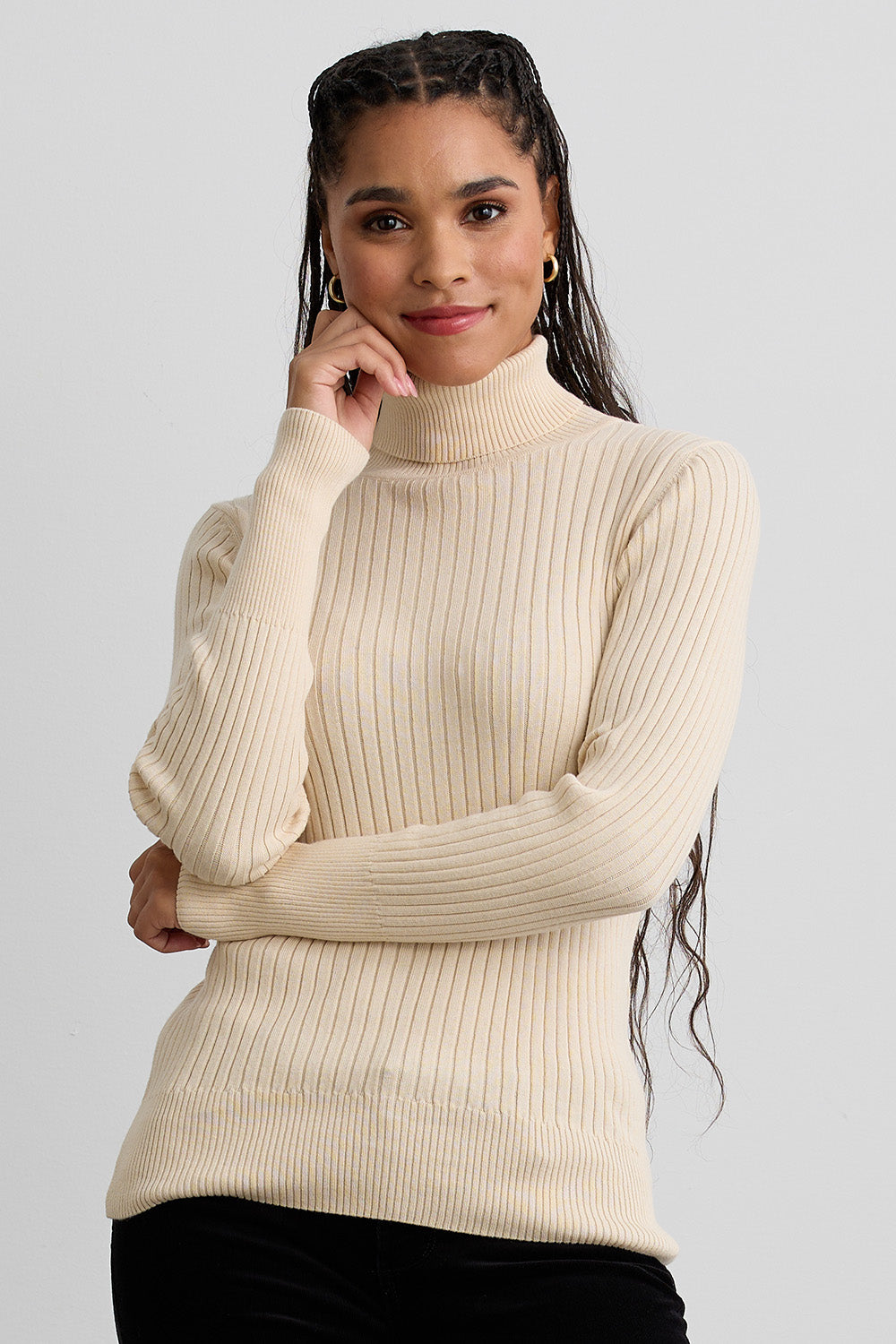 Women's Organic Cotton Ribbed Turtleneck Sweater | Undyed Dye Free No Dye | Fair Indigo | Ethically Made Clothing | Fair Trade Clothes