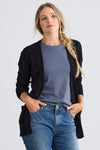 Women's Organic Cotton Boyfriend Cardigan | Black | Fair Indigo | Ethically Made Clothing | Fair Trade Clothes