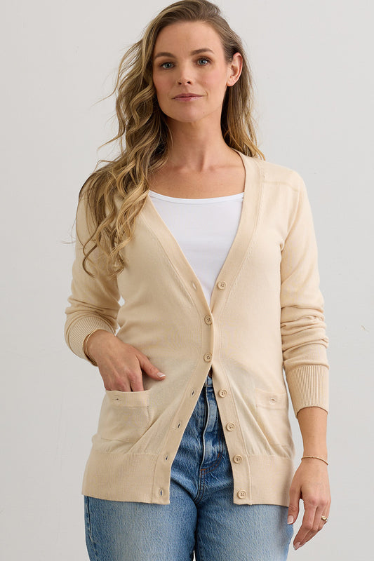 Women's Organic Cotton Boyfriend Cardigan | Undyed Dye Free No Dye | Fair Indigo | Ethically Made Clothing | Fair Trade Clothes