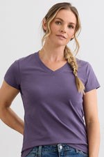 Women's Organic Cotton V-neck T-shirt | Purple | Fair Indigo | Ethically Made Clothing | Fair Trade Clothes