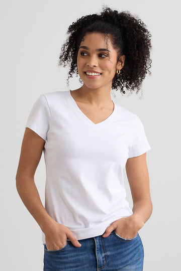 Women's Organic Cotton V-neck T-shirt | White | Fair Indigo | Ethically Made Clothing | Fair Trade Clothes