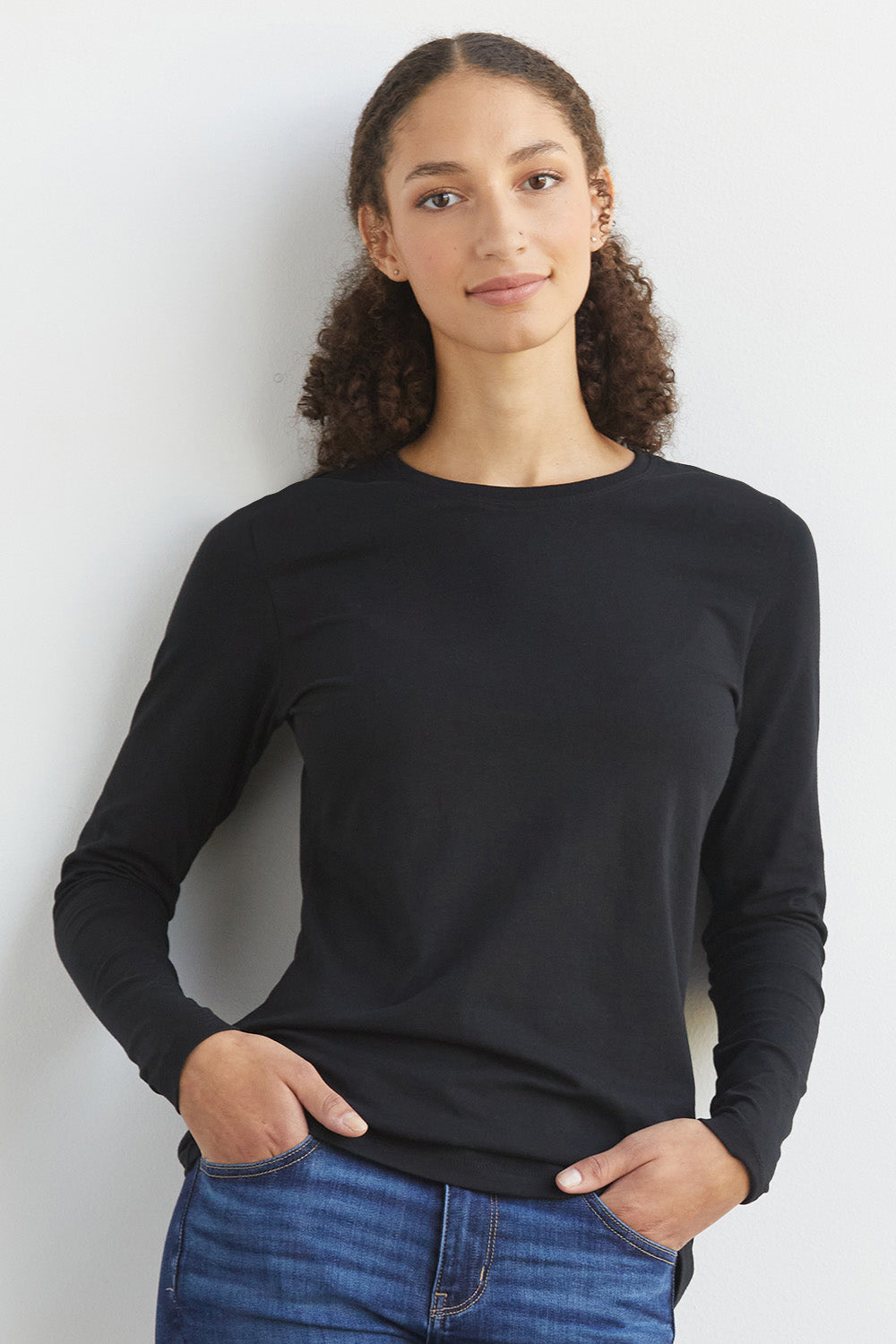 Women's Organic Cotton Long Sleeve Crew Neck T-shirt | Black | Fair Indigo | Ethically Made Clothing | Fair Trade Clothes