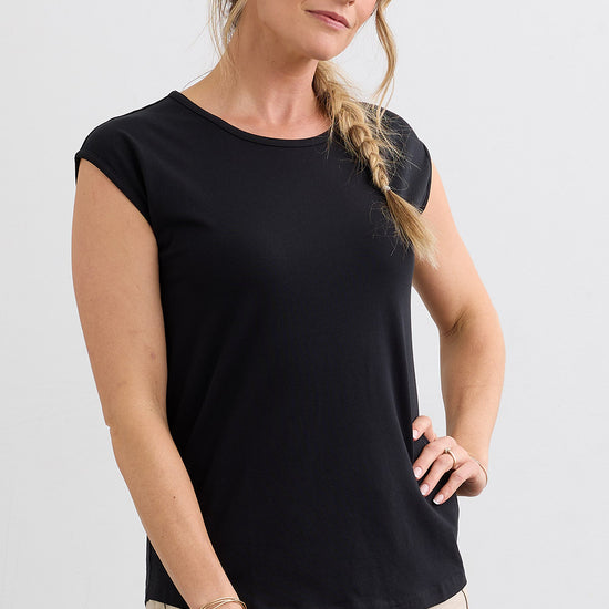 Women's Organic Cotton Cap Sleeve Easy Tee | Black | Fair Indigo | Ethically Made Clothing | Fair Trade Clothes
