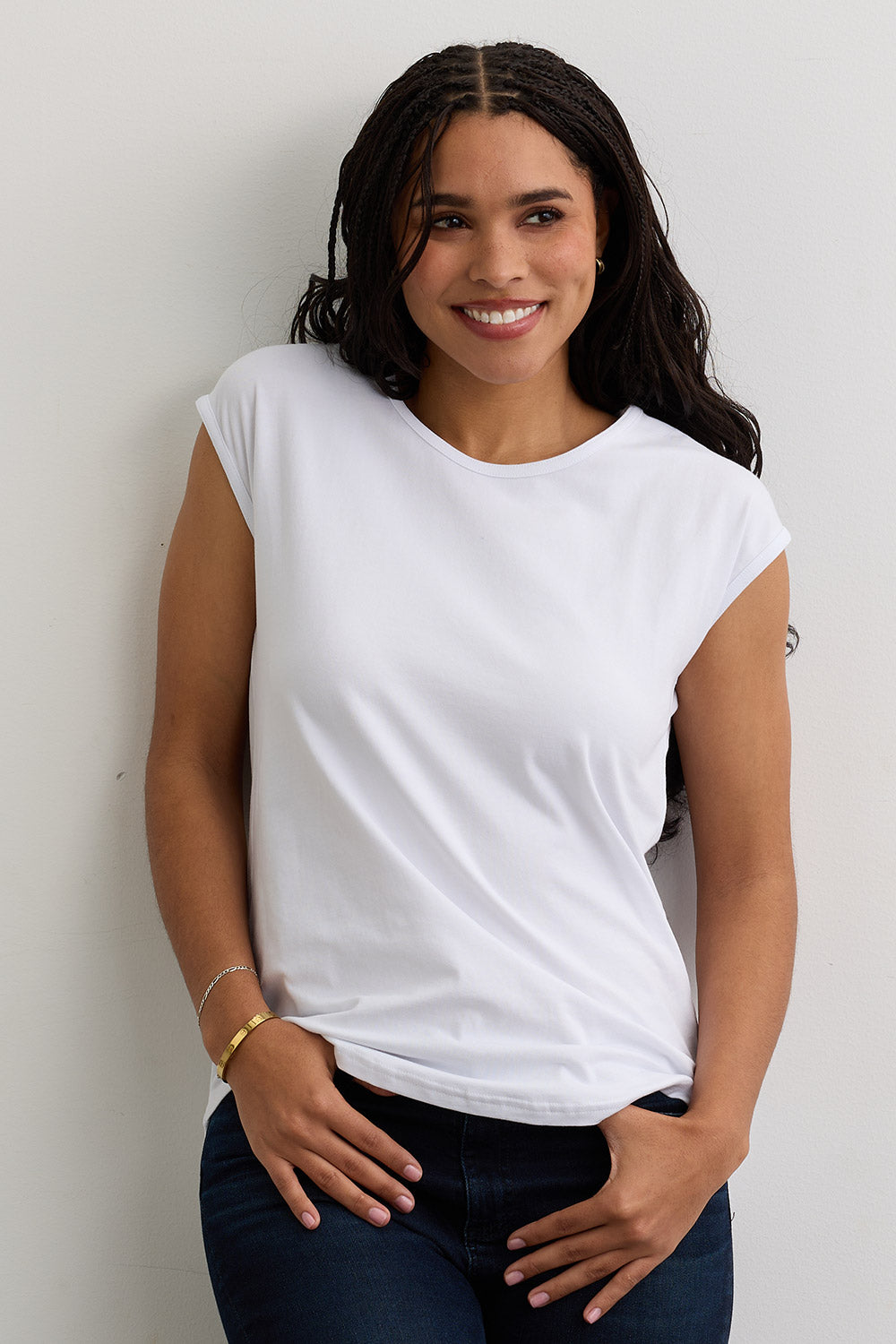 Women's Organic Cotton Cap Sleeve Easy Tee | White | Fair Indigo | Ethically Made Clothing | Fair Trade Clothes