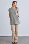 Women's Organic Cotton 100% Cotton Cap Sleeve Pocket Tunic | Sage Green | Fair Indigo | Ethically Made Clothing | Fair Trade Clothes