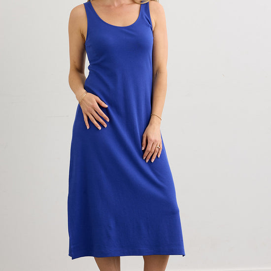 Women's 100% Organic Cotton Midi Tank Dress | Cobalt Blue | Fair Indigo | Ethically Made Clothing | Fair Trade Clothes