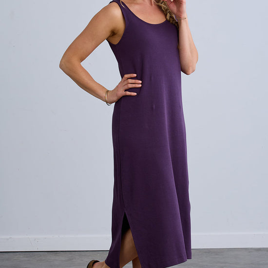 Women's 100% Organic Cotton Midi Tank Dress | Eggplant Purple | Fair Indigo | Ethically Made Clothing | Fair Trade Clothes