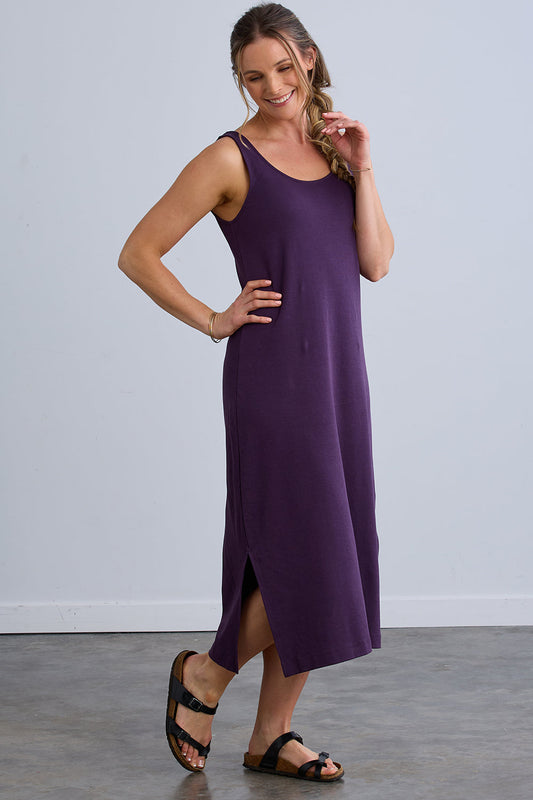 Women's 100% Organic Cotton Midi Tank Dress | Eggplant Purple | Fair Indigo | Ethically Made Clothing | Fair Trade Clothes