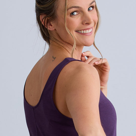 Women's 100% Organic Cotton Midi Tank Dress | Eggplant Purple | Fair Indigo | Ethically Made Clothing | Fair Trade Clothes