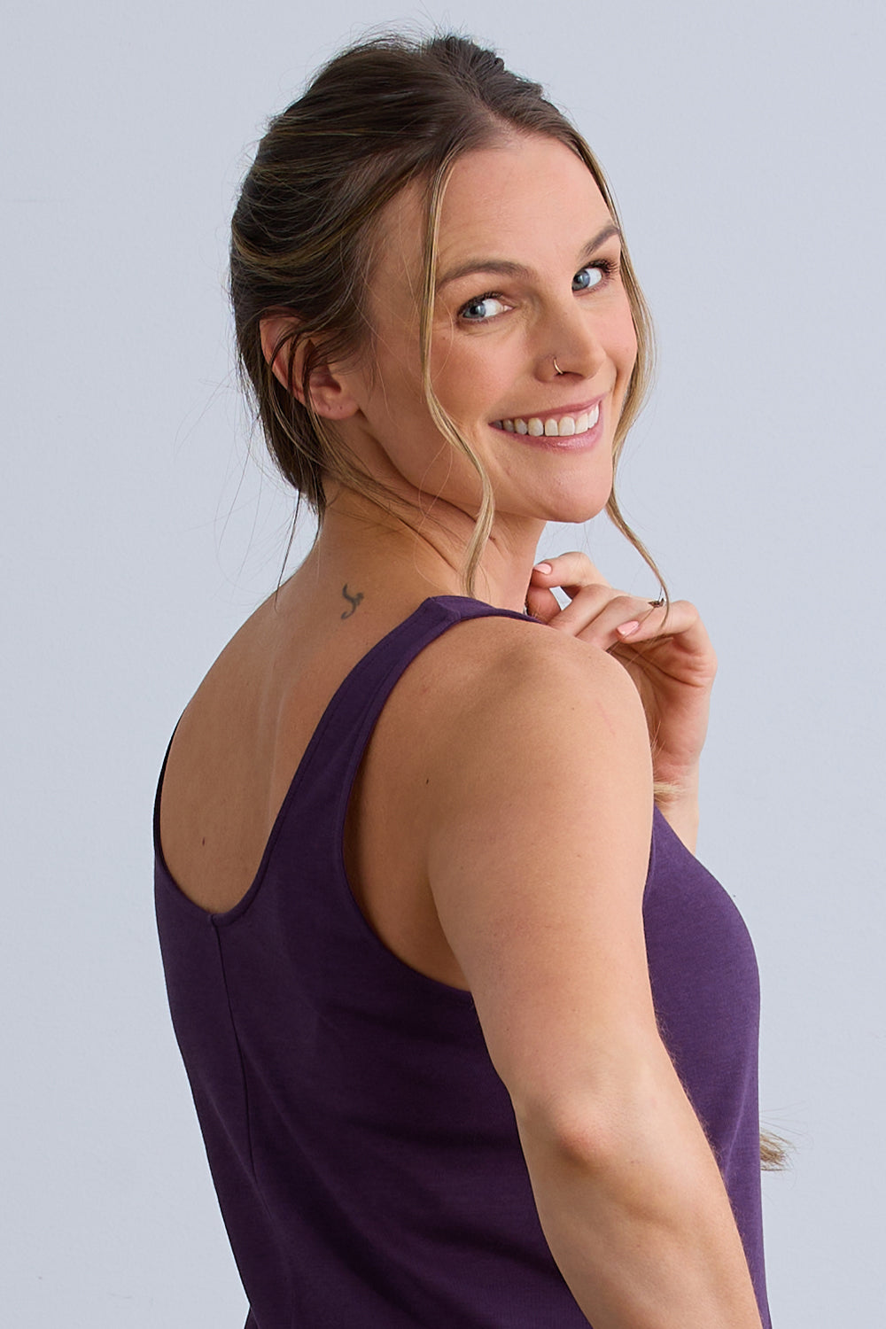 Women's 100% Organic Cotton Midi Tank Dress | Eggplant Purple | Fair Indigo | Ethically Made Clothing | Fair Trade Clothes