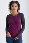 Women's Organic Cotton Raglan Sleeve Henley | Purple Grey | Fair Indigo | Ethically Made Clothing | Fair Trade Clothes