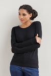 Women's Luxe 100% Organic Cotton Jewel Neck Long Sleeve Tee | Black | Fair Indigo | Ethically Made Clothing | Fair Trade Clothes