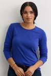 Women's Luxe 100% Organic Cotton Jewel Neck Long Sleeve Tee | Cobalt Blue | Fair Indigo | Ethically Made Clothing | Fair Trade Clothes
