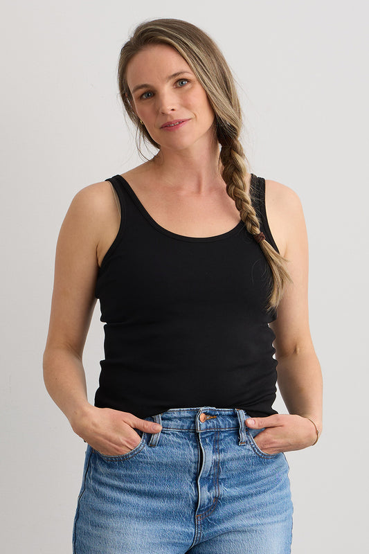 Women's Luxe 100% Organic Cotton Tank Top | Black | Fair Indigo | Ethically Made Clothing | Fair Trade Clothes