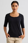 Women's Organic Cotton Elbow Sleeve Wide Scoop Neck Tee | Black | Fair Indigo | Ethically Made Clothing | Fair Trade Clothes