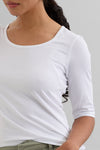 Women's Organic Cotton Elbow Sleeve Wide Scoop Neck Tee | White | Fair Indigo | Ethically Made Clothing | Fair Trade Clothes