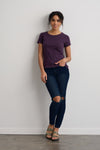 Women's Luxe 100% Organic Cotton Jewel Neck Tee | Eggplant Purple | Fair Indigo | Ethically Made Clothing | Fair Trade Clothes