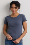 Women's Luxe 100% Organic Cotton Jewel Neck Tee | Slate Blue | Fair Indigo | Ethically Made Clothing | Fair Trade Clothes