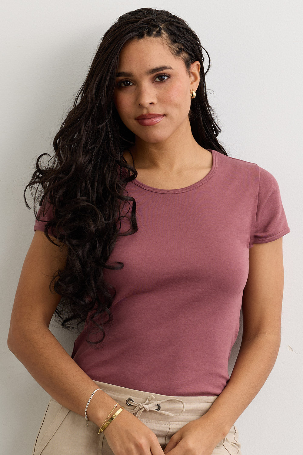 Women's Luxe 100% Organic Cotton Jewel Neck Tee | Soft Plum Pink Purple | Fair Indigo | Ethically Made Clothing | Fair Trade Clothes