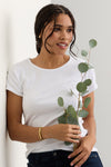 Women's Luxe 100% Organic Cotton Jewel Neck Tee | White | Fair Indigo | Ethically Made Clothing | Fair Trade Clothes