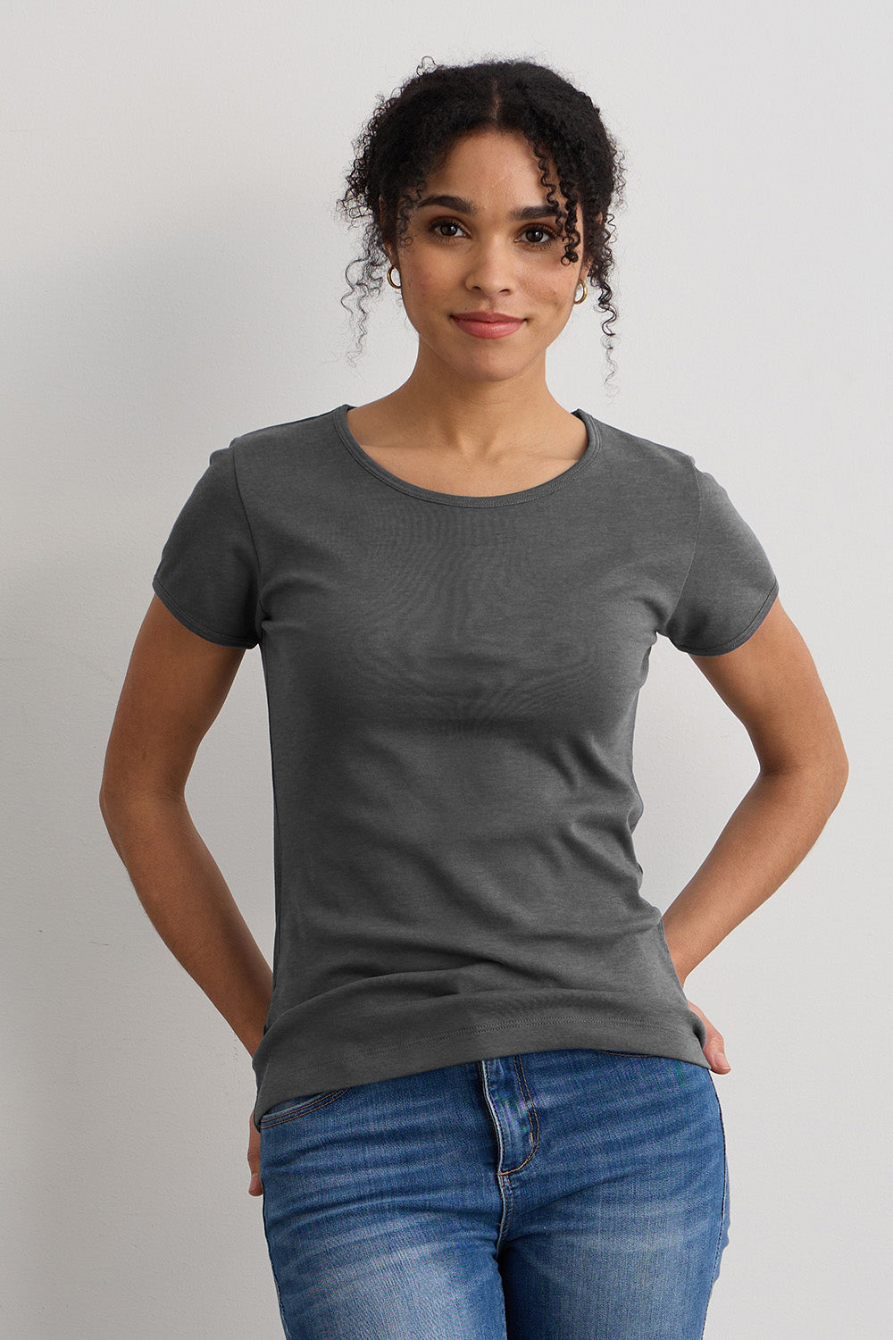 Women's Luxe 100% Organic Cotton Jewel Neck Tee | Dark Charcoal Heather | Fair Indigo | Ethically Made Clothing | Fair Trade Clothes