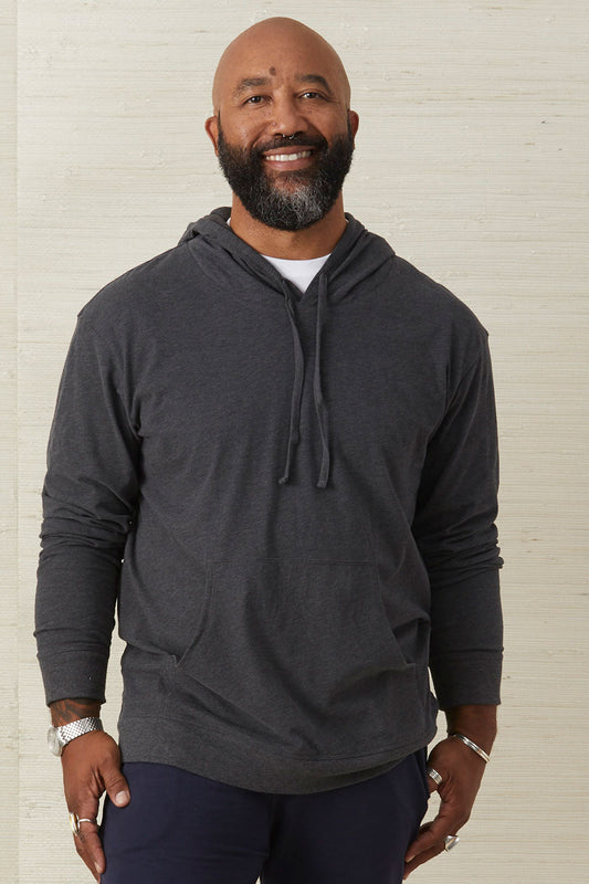 Men's Organic Cotton Lightweight Hoodie | Dark Charcoal Grey Heather | Fair Indigo | Ethically Made Clothing | Fair Trade Clothes