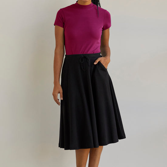 Women's 100% Organic Cotton Midi Skirt with Pockets | Boysenberry Purple | Fair Indigo | Ethically Made Clothing | Fair Trade Clothes