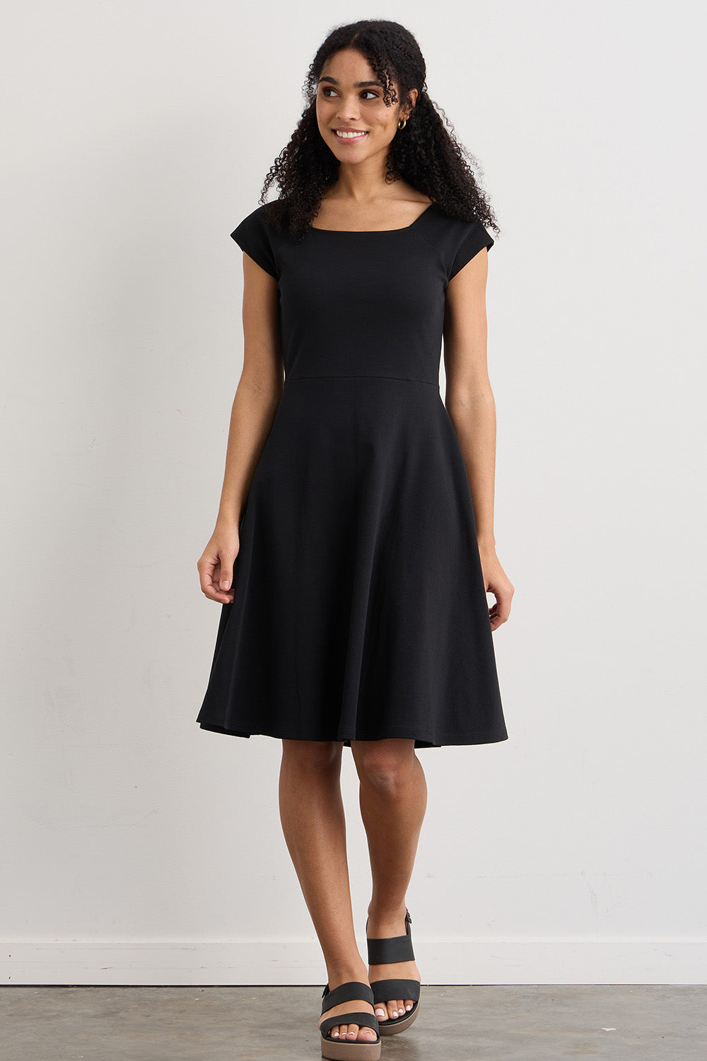 Women's Organic Cotton Ballet Neck Dress | Black | Fair Indigo | Ethically Made Clothing | Fair Trade Clothes