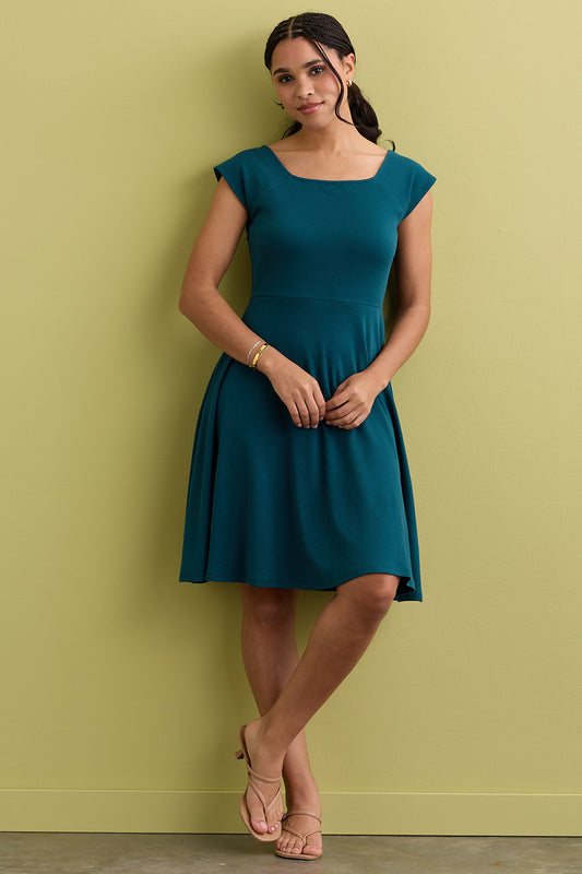 Women's Organic Cotton Ballet Neck Dress | Deep Teal Green | Fair Indigo | Ethically Made Clothing | Fair Trade Clothes
