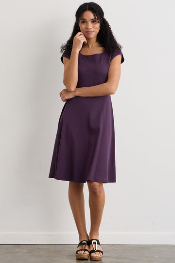 Women's Organic Cotton Ballet Neck Dress | Eggplant Purple | Fair Indigo | Ethically Made Clothing | Fair Trade Clothes